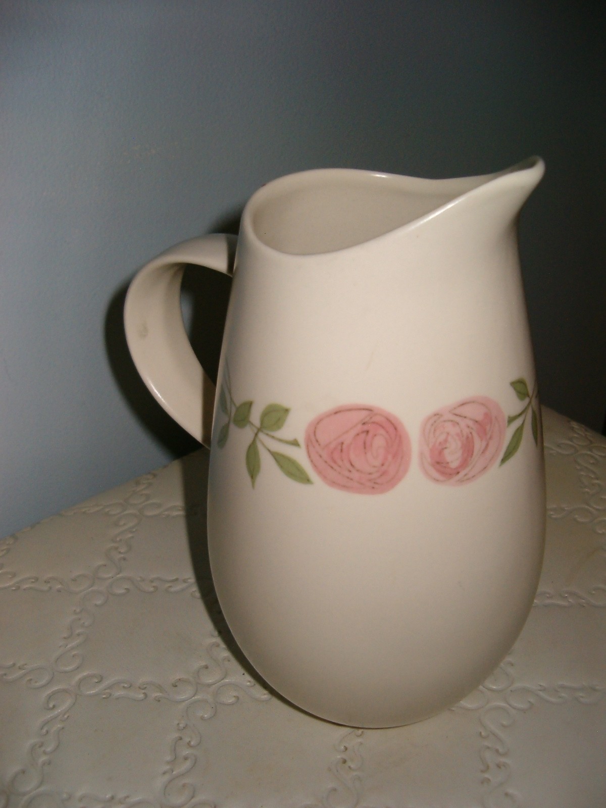Pitcher Vernon Ware Rose A Day Pattern Ceramic Pottery Pink Flowers Vintage