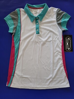Prodigy Golfer Women's Semi-Fitter Golf Polo Short Sleeve White Size Medium 