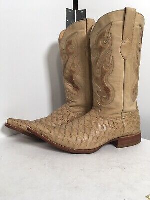 Los Altos Cowboy Boots Exotic Faux Pangolin Print 11 EE Pointy Toe Beige Leather