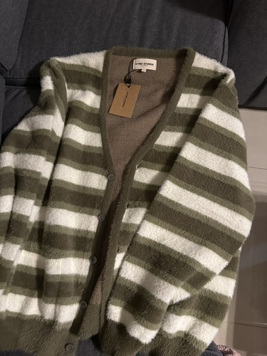 K-Two Studios Mens Stripe Sweater Jacket Size L White/ Olive