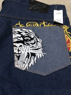 Ed Hardy Jean Shorts Size 44 Christian Audigier Tiger Deadstock VtgY2K Denim