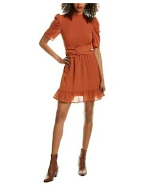 

LEYDEN Женское оранжевое короткое вечернее платье с поясом и рукавами-пуфами + расклешенное платье, Оранжевый