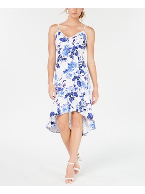 

JUMP APPAREL Женская синяя цветочная бретелька на тонких бретельках с V-образным вырезом, миди, коктейльная, хай-лоу, Синий