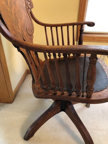 Antique JS Ford Johnson 1899 Chicago Office Study Oak Swivel Chair American