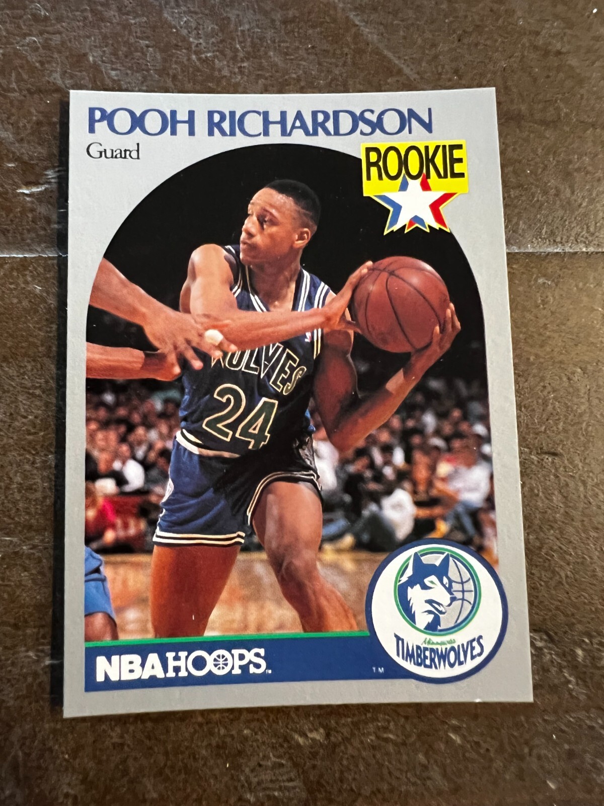 1990 NBA Hoops Basketball Card #190 Pooh Richardson Rookie, Twolves (J4). rookie card picture