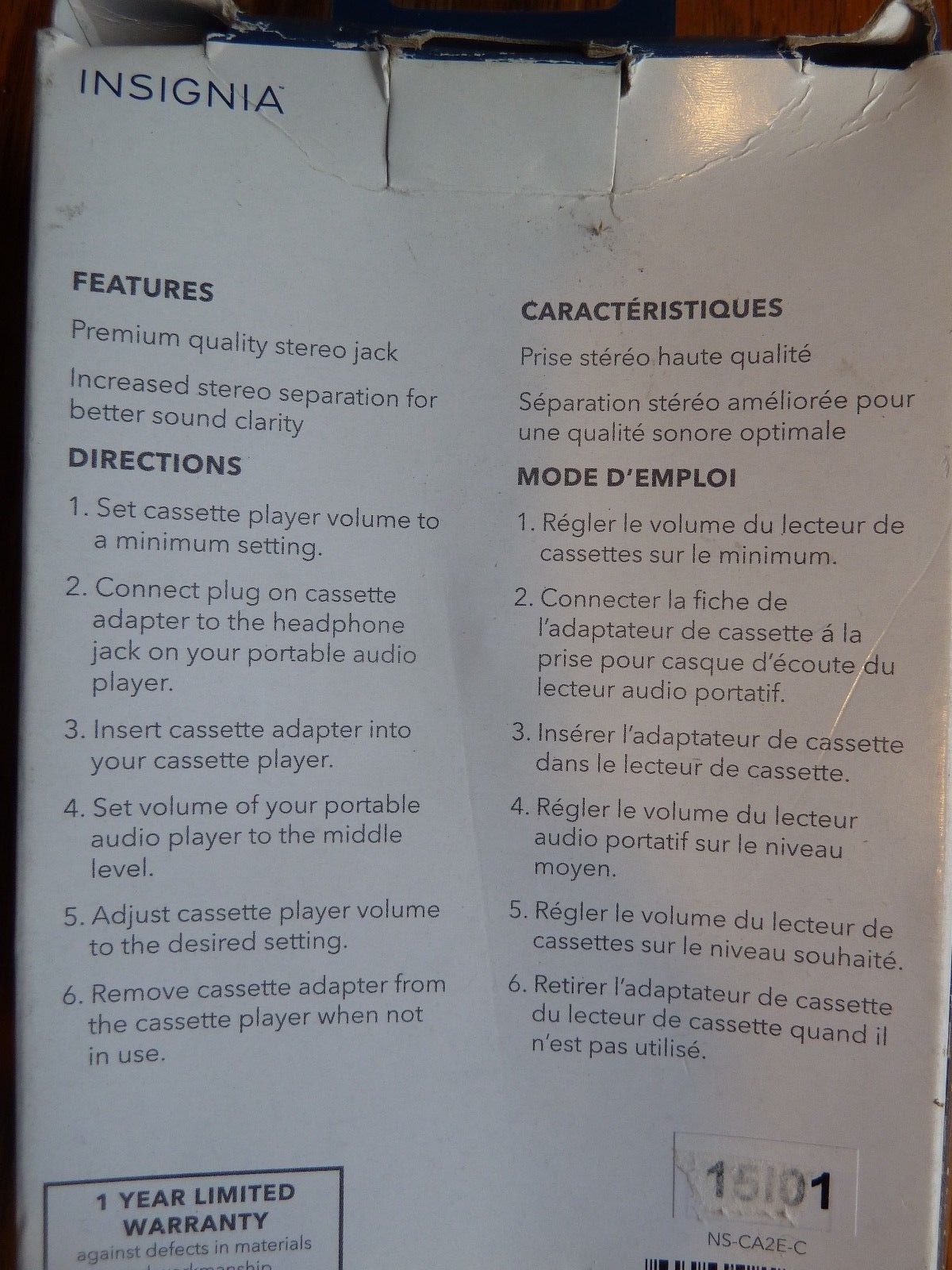 Insignia 3ft Cassette tape adapter