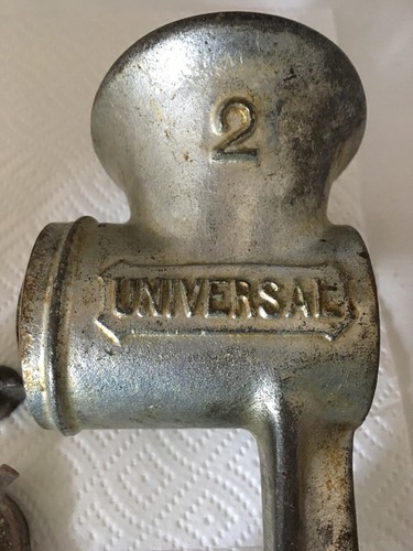 Vintage Universal 2 Meat Grinder Table Mount Hand Crank 2 Blades 190343