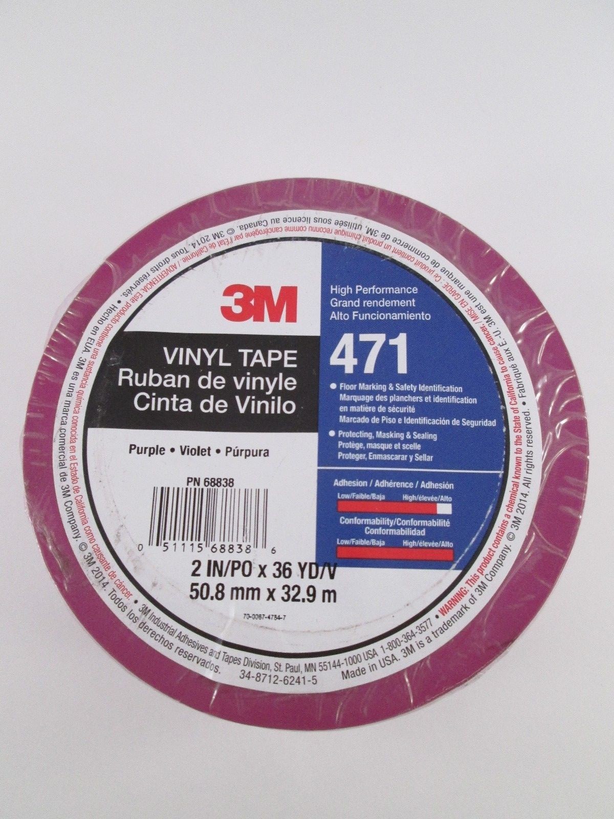 3M Vinyl Tape 471 Purple, 2 in x 36 yd, Conveniently Packaged - Ships FREE!