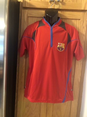 FCB  Futbol Club Barcelona Soccer 1/4 Zip Jersey Red/Blue Shirt Size XL