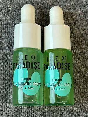 2x ISLE OF PARADISE Self-Tanning Drops in Medium 4ml/0.14oz Each NEW No Boxes