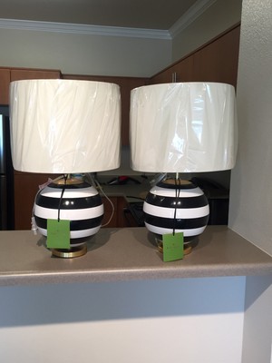 Kate Spade Black White Stripe Globe Lamps 40241 Pair