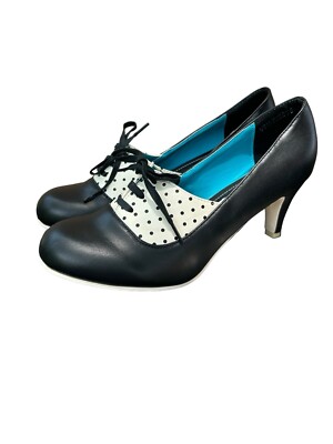 TUK Tie Anti Pop Heel Black and Cream Polka Dot Women's Size 11