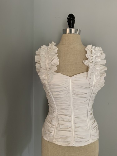 y2kビッグリボンcoquetteバレエコア コケット　姫カジ snidel Vintage 90s Y2K BeBe White Cotton Corset Top Ruched Ribbons