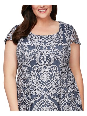 

ALEX EVENINGS Женское синее вечернее платье из тюля с частичной подкладкой Plus, Синий