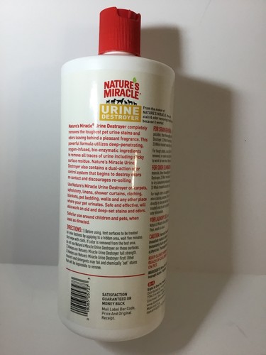 NATURE'S MIRACLE URINE DESTROYER 1 QT 32 FL OZ Stain and odor remover NEW-