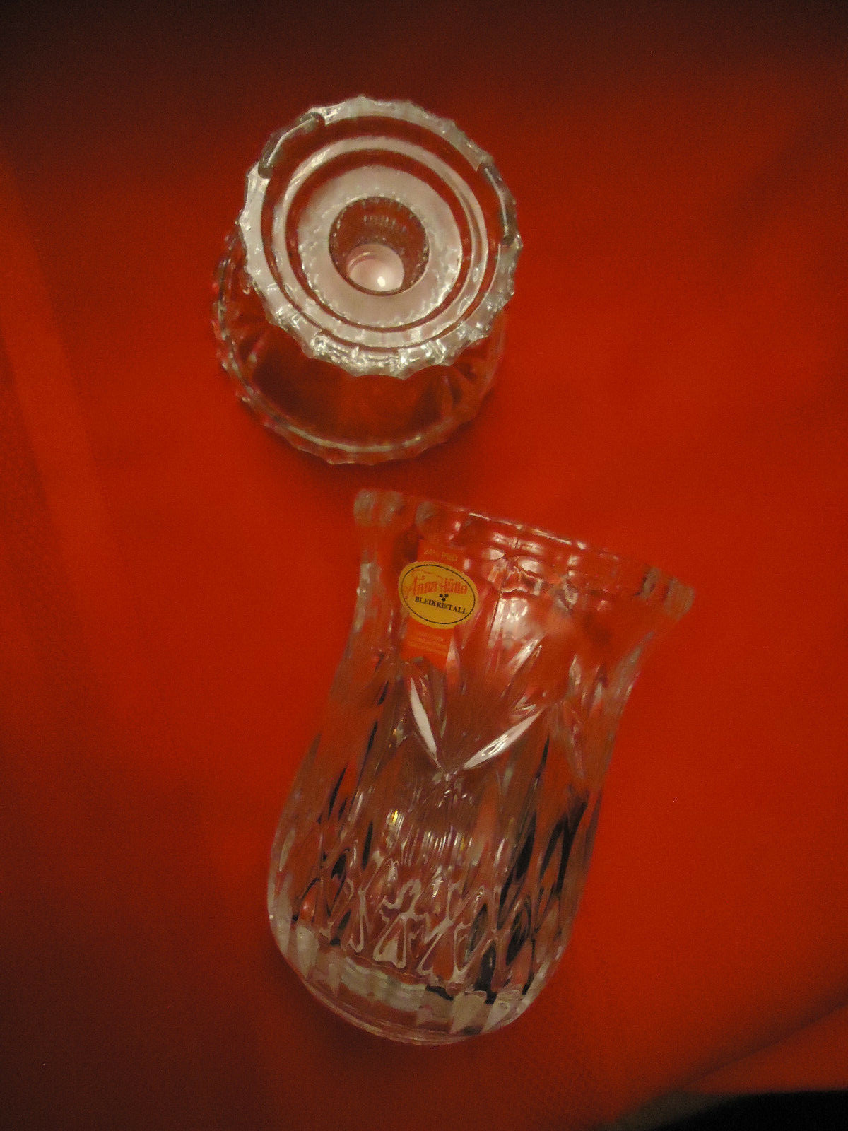 VINTAGE CHRYSTAL GLASS VASE CANDLE HOLDER  8'' TALL MADE IN GERMANY