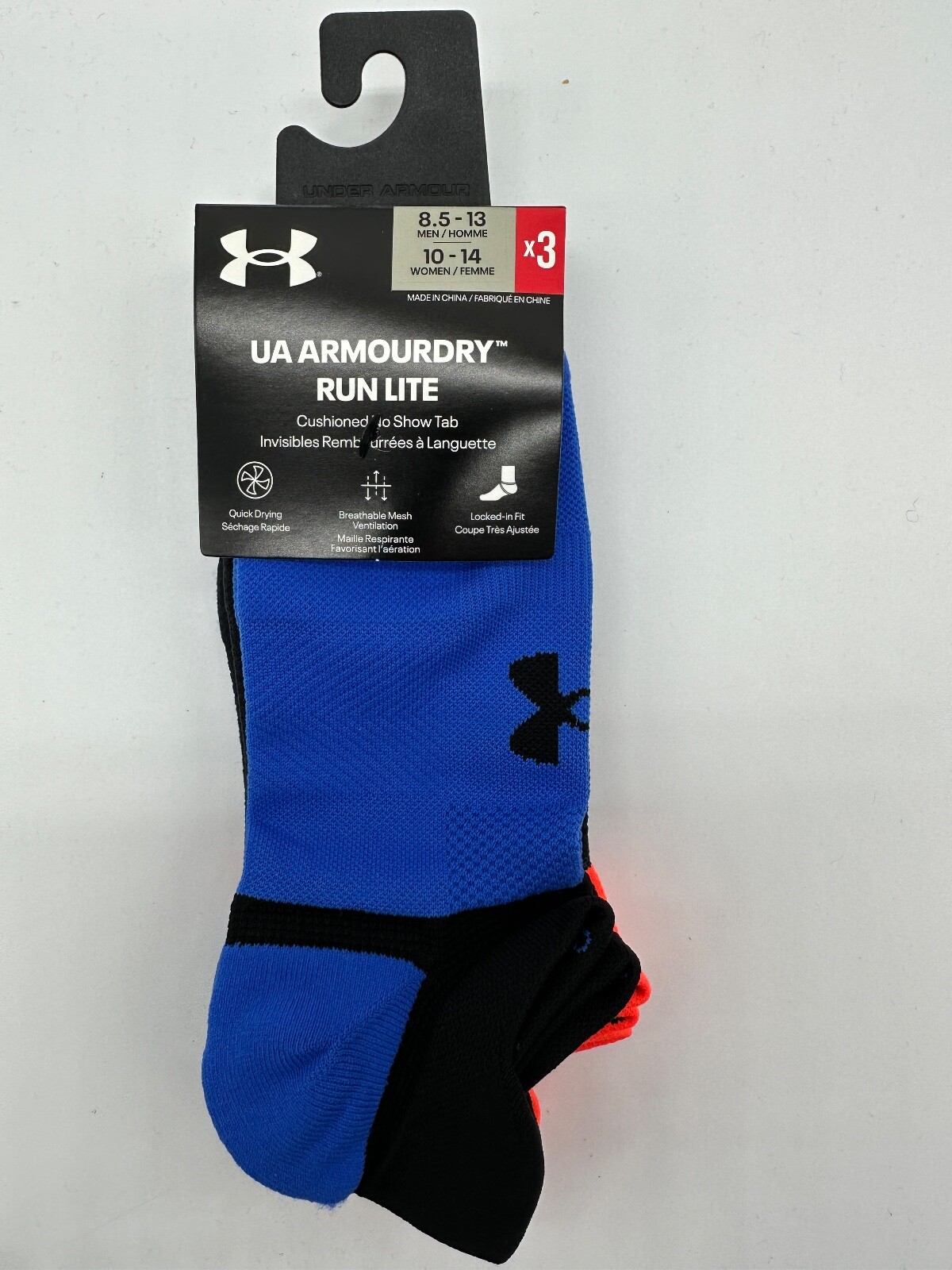NEW 3 PACK UNDER ARMOUR UA ARMOURDRY RUN LITE CUSHIONED NO SHOW TAB SOCKS