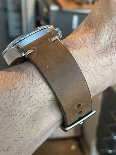 20mm Dark BROWN Crazy Horse leather Watch Straps LT BROWN Cord stitching