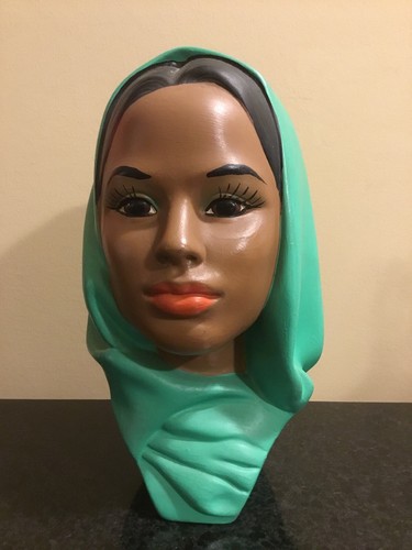 RARE MARWAL CHALKWARE HEAD STATUE SIGNED UNDERNEATH