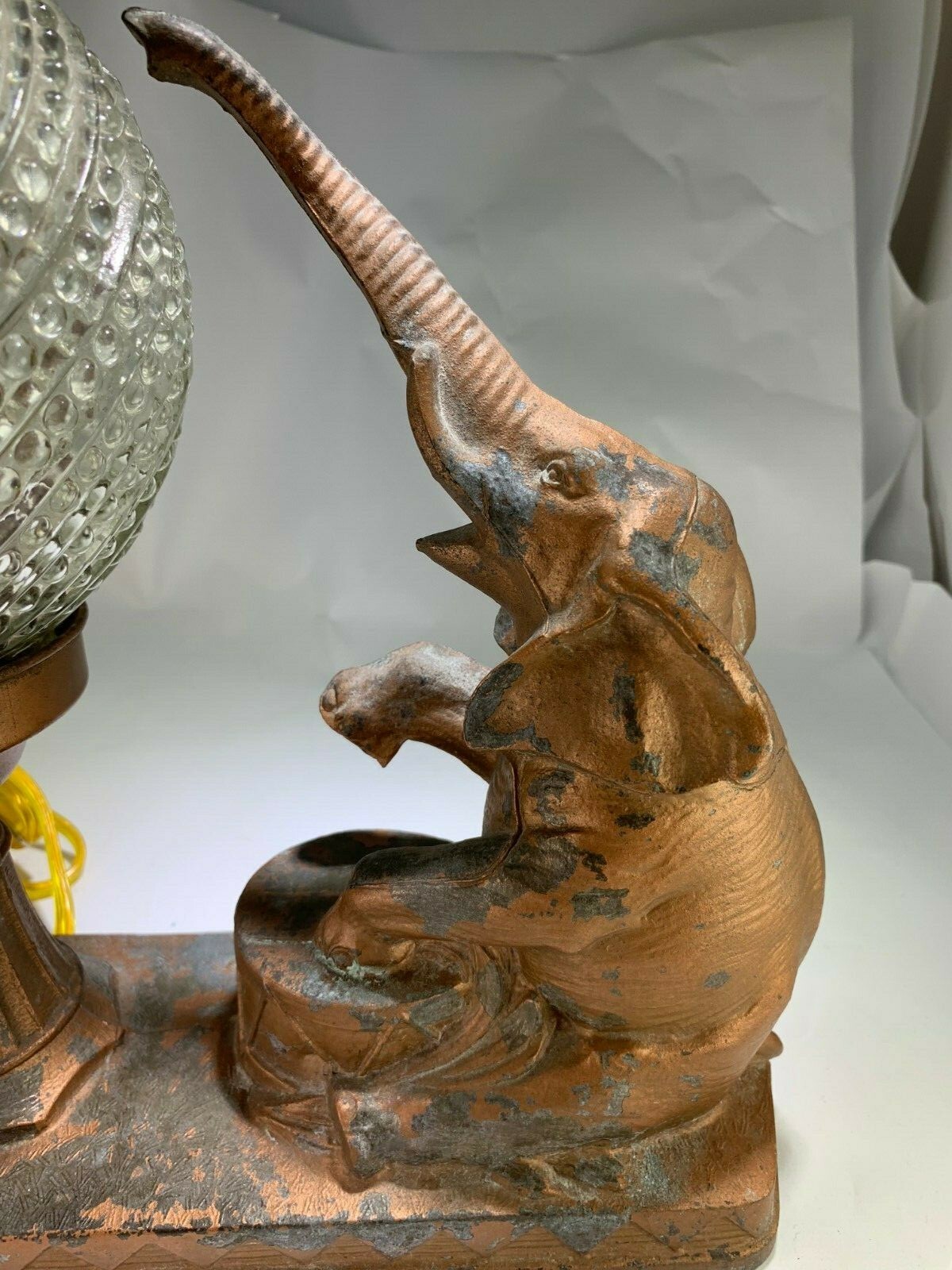 Art Deco Figural Radio Lamp Trunk Up Lucky Elephant  Circus Drum Spiral Shade