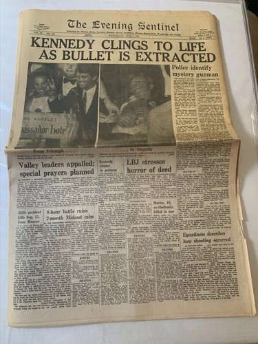 THE EVENING SENTINEL - CARLISLE, PA - 06/05/68-  Robert KENNEDY ASSASSINATED RFK