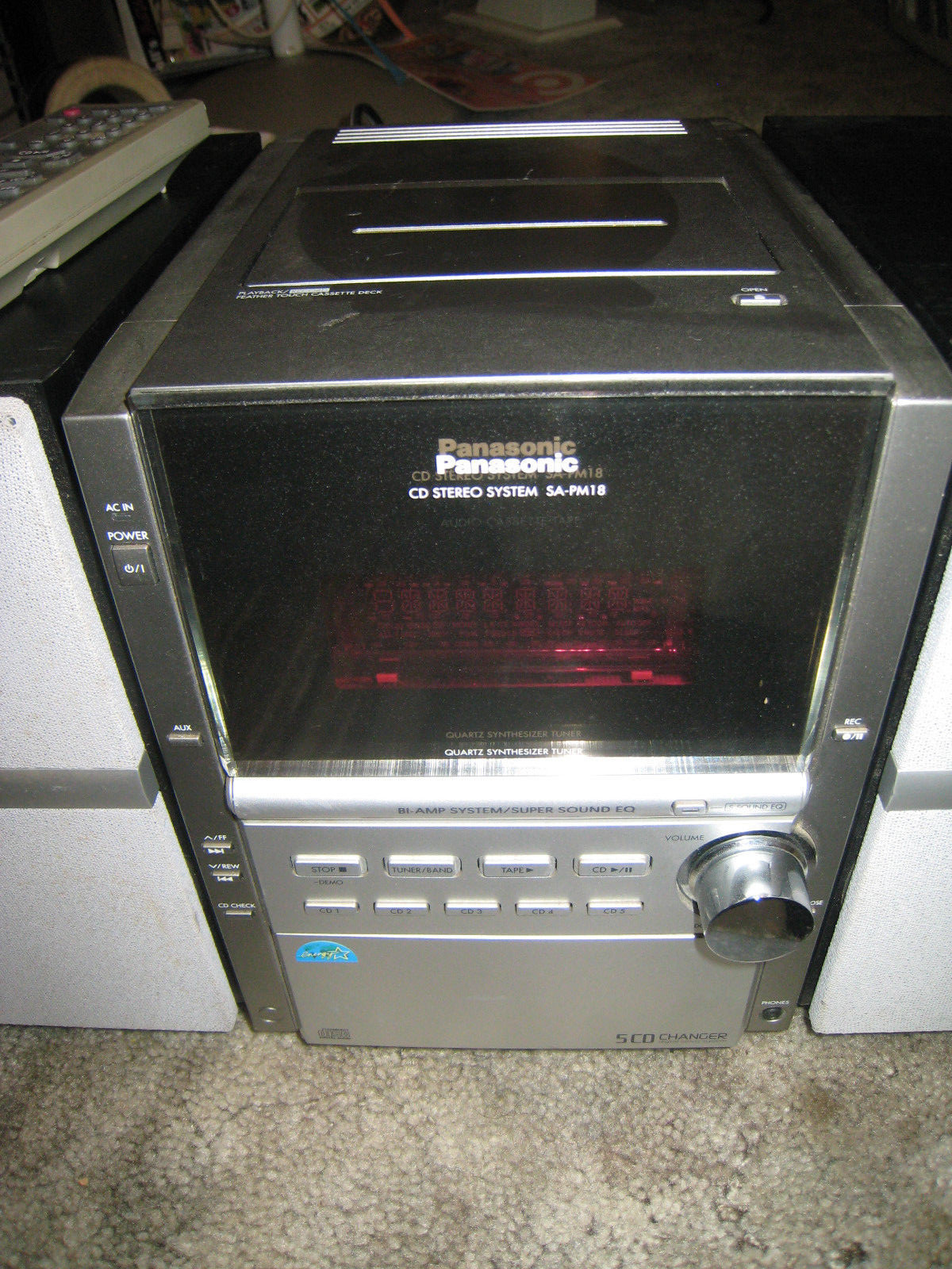 Panasonic SA-PM18 AM/FM 5 Disc CD Changer Cassette Player Stereo System works!