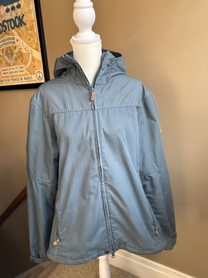 FJALLRAVEN Womens Stina G-1000 Waxed Hooded Full Zip Hiking Jacket Blue - XL