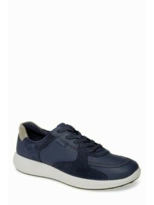 

ECCO Mens Blue Soft 7 Round Toe Кожаные спортивные кроссовки на танкетке, Синий, 460604