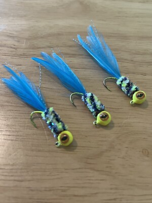 Three hand tied 1/16 crappie jigs 