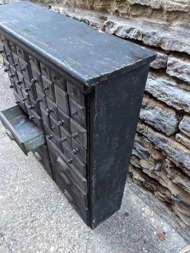Black Primitive Apothecary Multi Drawer Farmhouse Country Kitchen Nut And Bolt