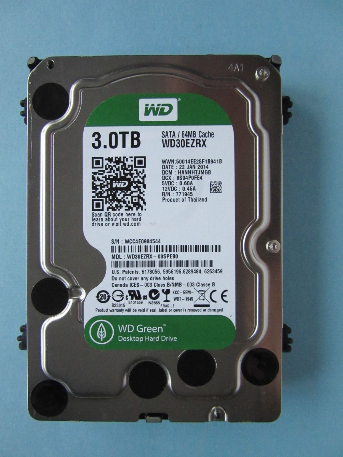 中古パーツ】3.5 SATA 3TB 1台 正常 WDC WD30EZRX 使用時間0H