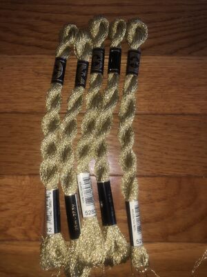 DMC  5282 Gold Metallic Perle Floss  Skein Size 5 27.3 yd Gold Lot Of 5