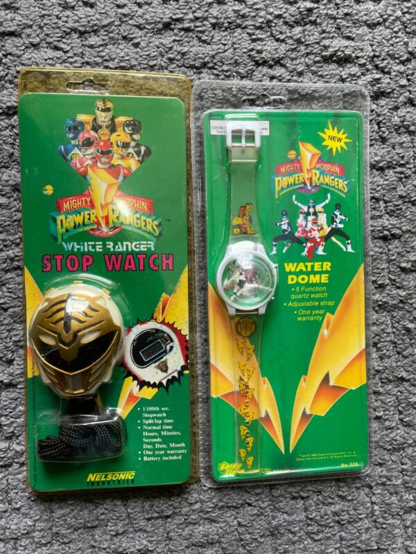 Mighty Morphin White Power Ranger Water Dome Watch & Helmet Stopwatch 1995 MOC