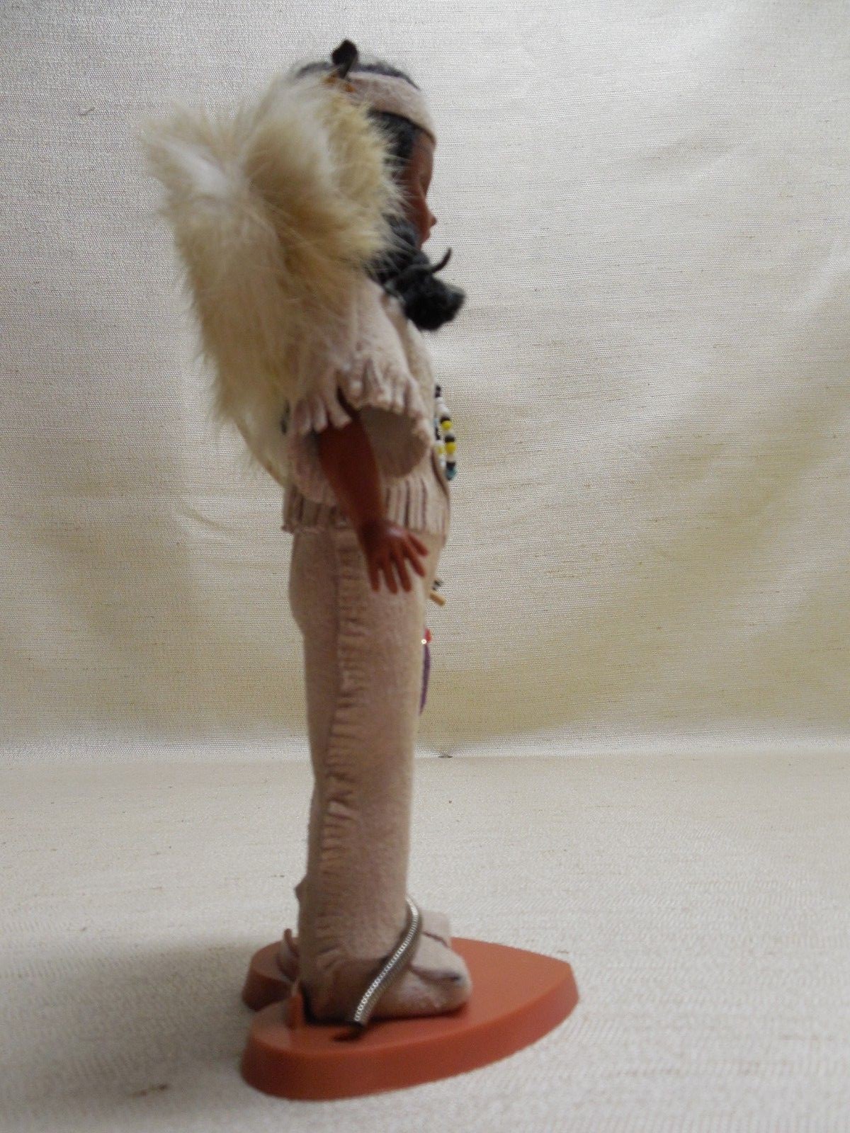 Vintage Carlson Dolls Tribal Leather Real Fur Eyes Open/Close Beaded Doll/Stand
