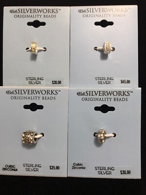 Lot of 4 NEW Silverworks Sterling & Cubic Zirconia Charms Beads 