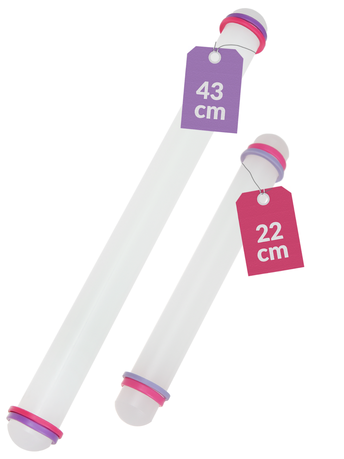 Ausrollstab 43+22cm Teigroller Set Roll Stab Fondant Marzipan Nudelholz Silikon