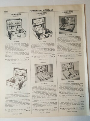 1951 print ad vintage Luggage PICNIC KITS Aladdin Warren two four six party