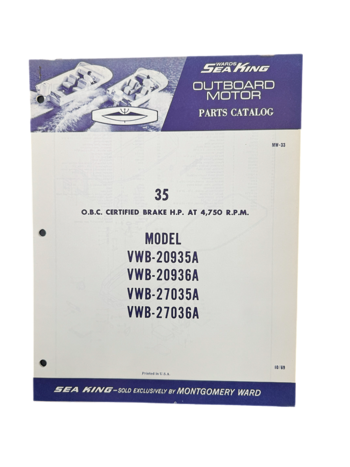 10/69 Wards Sea King 35 HP Model VWB-20935A, 20936A  Parts Catalog MW 33