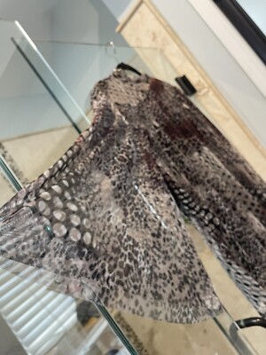 Chico's -Sz 3 XL Funky Animal Print  Mesh High Neck Wide Sleeve   Shirt Top