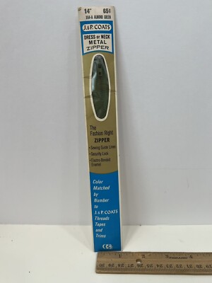 Vintage J & P Coats Neck Opening Metal Zipper 14''  Almond Green #164-A
