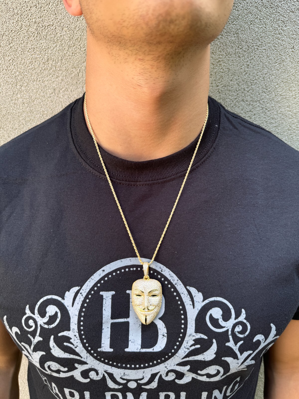 Pre-owned Hip Hop Real Moissanite V For Vendetta Mask Iced Anonymous Pendant Necklace 925 Silver In White