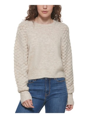 

DKNY Womens Beige Logo Hardware Pullover Long Sleeve Round Neck Sweater, Бежевый