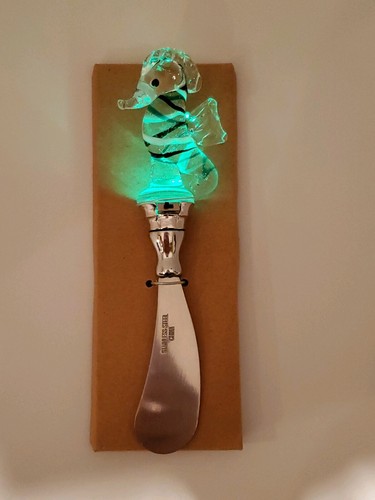 Nautical Coastal Beach Seahorse Glass LED Color Changing Cheese Spreader Gift