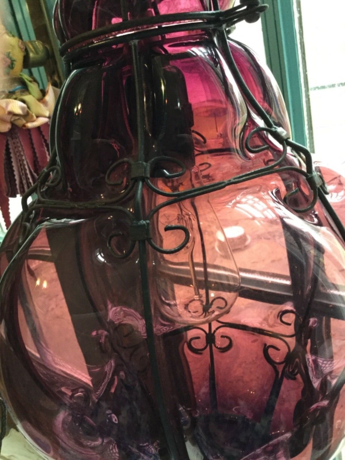 VINTAGE SEGUSO MURANO CAGED BLOWN PURPLE/VIOLET LIGHT FIXTURE READY TO HANG NOS