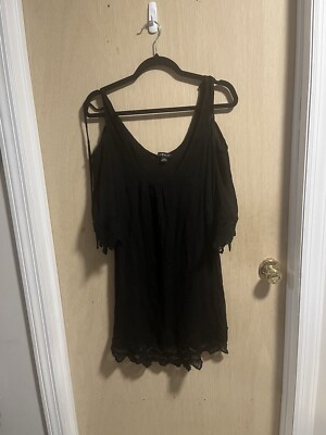 Venus Black Cold Shoulder Cover Up Lace Bottom Medium