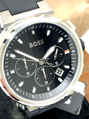 Hugo Boss Men\'s Watch 1513997 Quartz Chronograph Black Dial Rubber Band  43mm | eBay