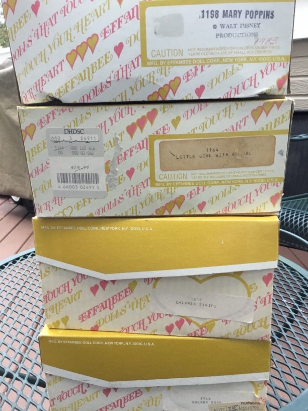 Vintage EFFANBEE Dolls #1198,1164,1149,1511 Original Box with Hang-tag,Stands ??