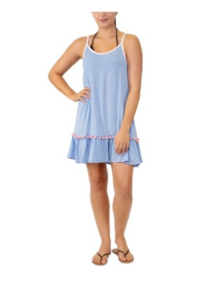 Женский синий купальник MIKEN SWIM с отделкой помпонами и оборками Cover Up XS