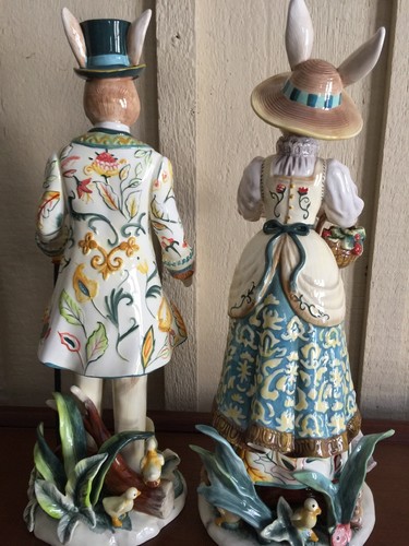 Fitz and Floyd Dapper Rabbits standing female and male both ! new in box