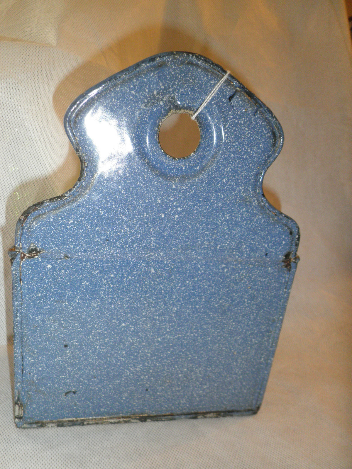 Blue relish graniteware salt box enamelware